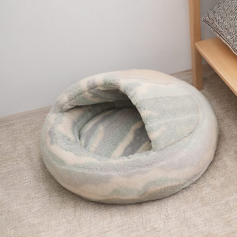 FunnyFuzzyLuxuryMarbleStripedCozySemi EnclosedCaveDog CatBed 1