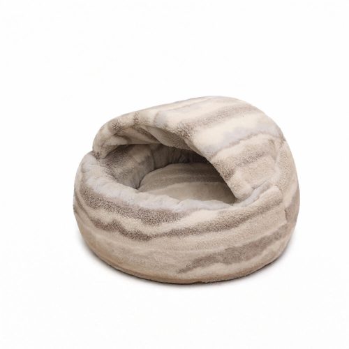 FunnyFuzzyLuxuryMarbleStripedCozySemi EnclosedCaveDog CatBed 11