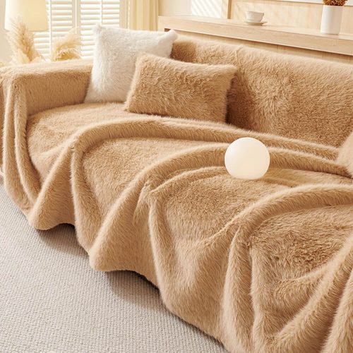 FunnyFuzzyLuxurySkin FriendlyLongFauxFurOne PieceMultiFunctionalCouchCover 4