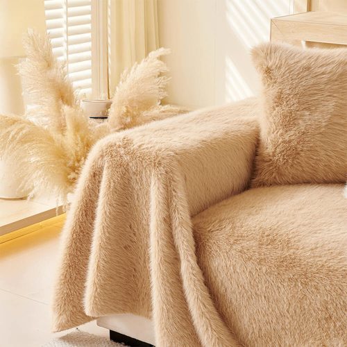 FunnyFuzzyLuxurySkin FriendlyLongFauxFurOne PieceMultiFunctionalCouchCover 7