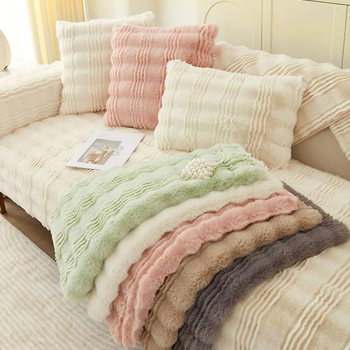 FunnyFuzzyModernComfortableFauxRabbitFurAnti SlipCouchCover 10