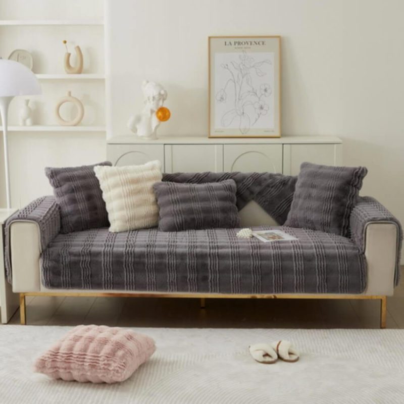 FunnyFuzzyModernComfortableFauxRabbitFurAnti SlipCouchCover 4