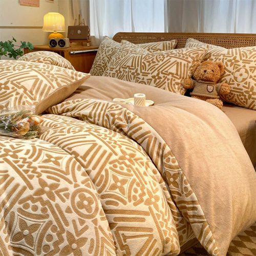 FunnyFuzzyModernGeometricSoftAnti StaticWarmMilkVelvetBedSheetSet 11