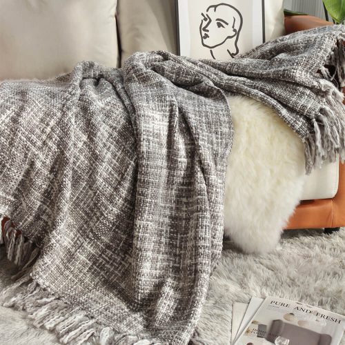 FunnyFuzzyNordicStyleCozySoftWovenThrowBlanketwithFringes 11