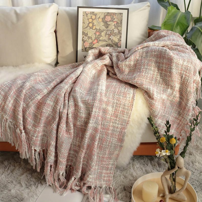 FunnyFuzzyNordicStyleCozySoftWovenThrowBlanketwithFringes 9