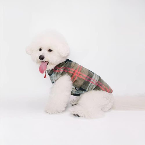 FunnyFuzzyPlaidSkin FriendlyFleeceEmbroiderywithLeashOpeningDogJacket 10