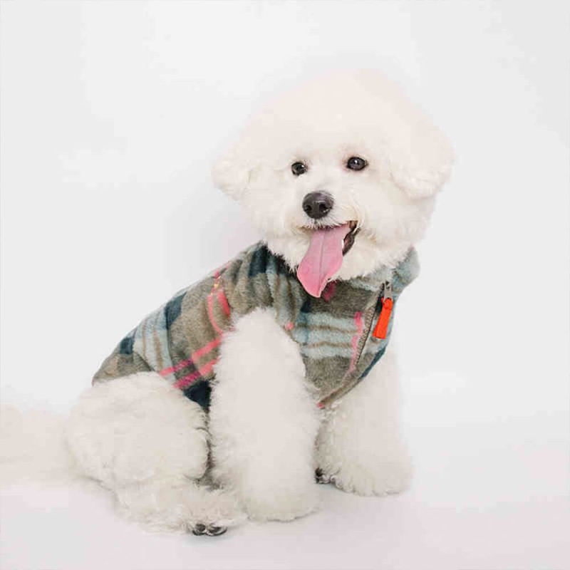 FunnyFuzzyPlaidSkin FriendlyFleeceEmbroiderywithLeashOpeningDogJacket 13