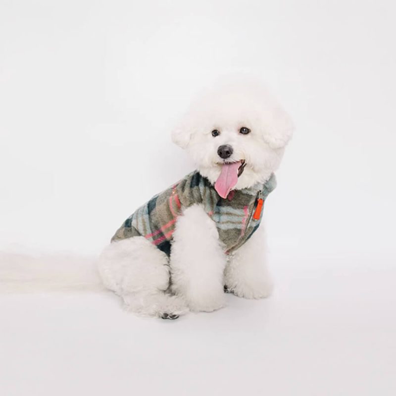 FunnyFuzzyPlaidSkin FriendlyFleeceEmbroiderywithLeashOpeningDogJacket 5