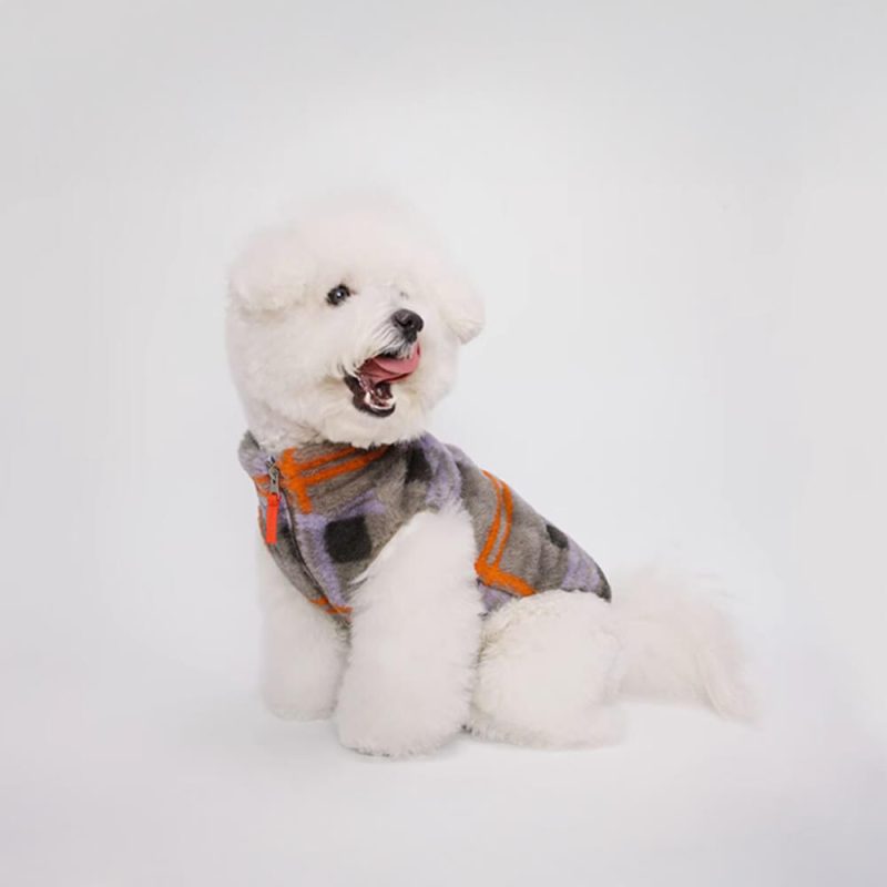 FunnyFuzzyPlaidSkin FriendlyFleeceEmbroiderywithLeashOpeningDogJacket 7