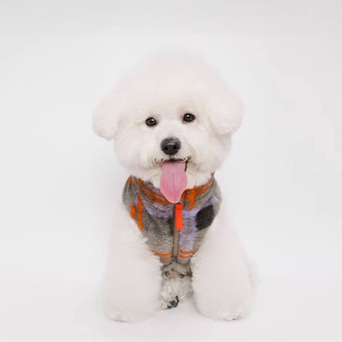 FunnyFuzzyPlaidSkin FriendlyFleeceEmbroiderywithLeashOpeningDogJacket 8