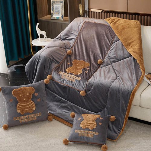 FunnyFuzzyPlushBearCarTravelNap2in1CushionPillowBlanket 1