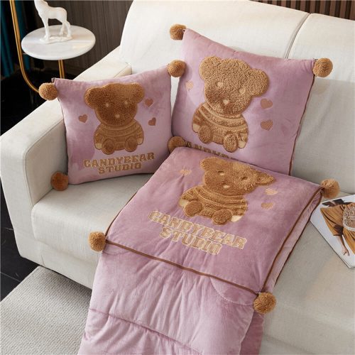 FunnyFuzzyPlushBearCarTravelNap2in1CushionPillowBlanket 10