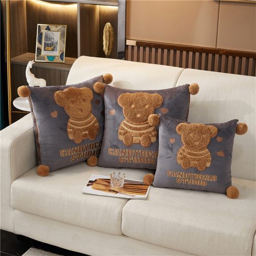 FunnyFuzzyPlushBearCarTravelNap2in1CushionPillowBlanket 11