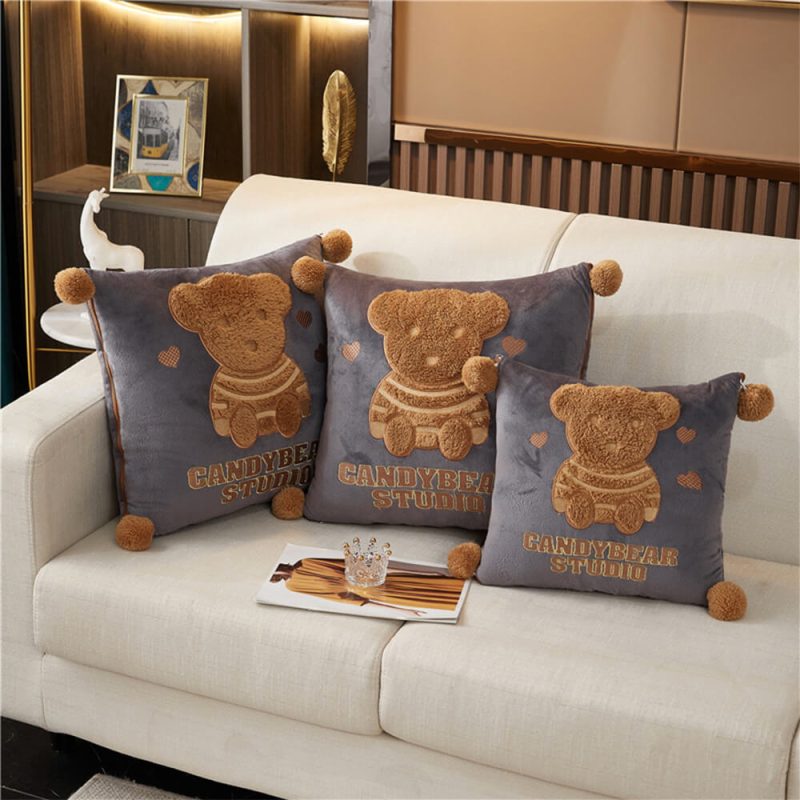 FunnyFuzzyPlushBearCarTravelNap2in1CushionPillowBlanket 11