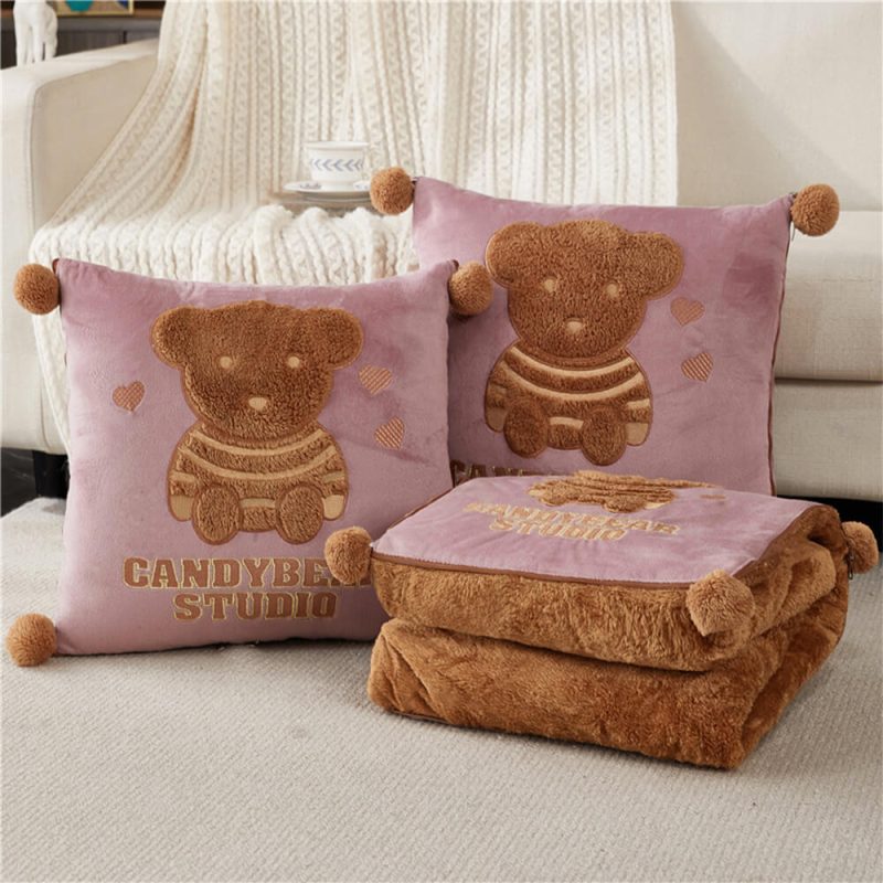 FunnyFuzzyPlushBearCarTravelNap2in1CushionPillowBlanket 13