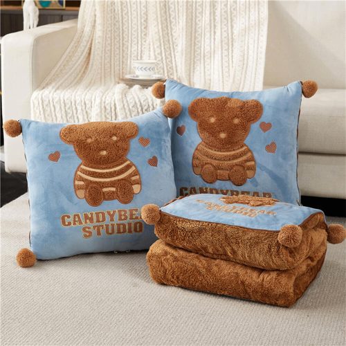 FunnyFuzzyPlushBearCarTravelNap2in1CushionPillowBlanket 2