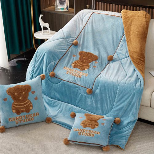 FunnyFuzzyPlushBearCarTravelNap2in1CushionPillowBlanket 9