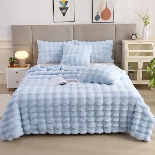 FunnyFuzzyPremiumBubbleDoubleLayerThickenedFauxRabbitFurBlanket 17