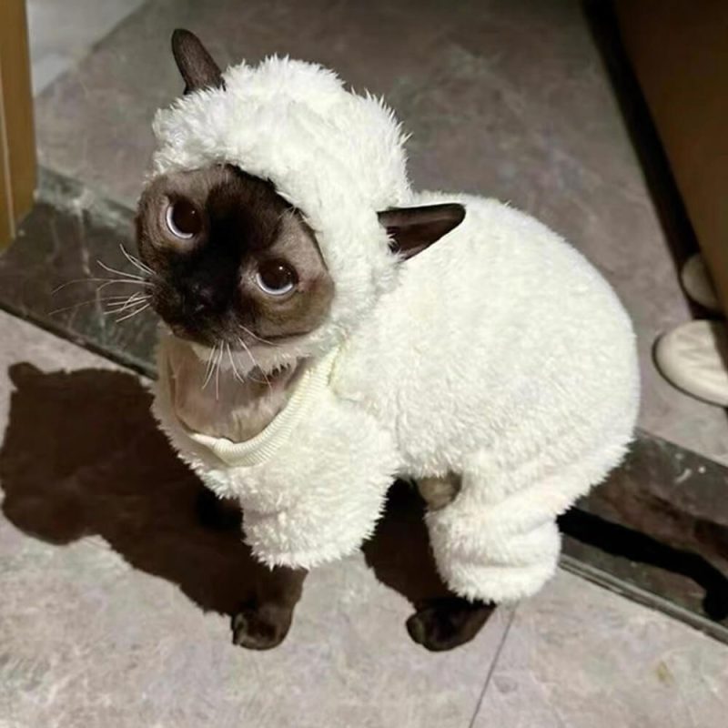 FunnyFuzzySheepStyleLightweightCozyWarmBreathableCatCostume 2