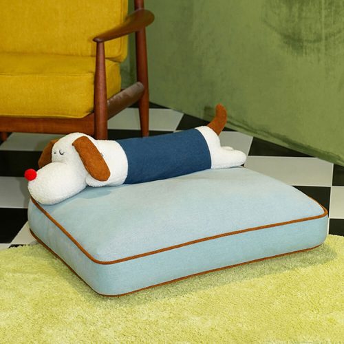 FunnyFuzzySpaciousDenimDecorationDog CatMatwithRemovableDollPillow 1