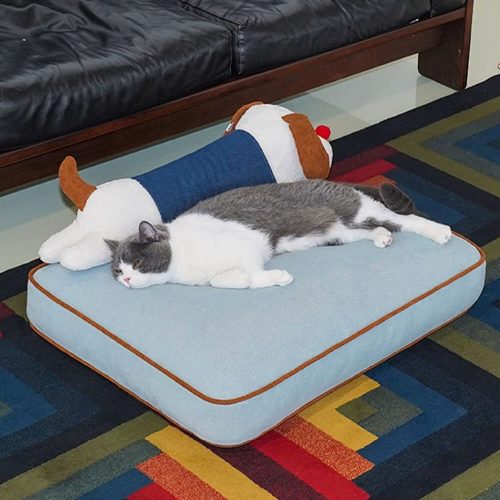 FunnyFuzzySpaciousDenimDecorationDog CatMatwithRemovableDollPillow 11