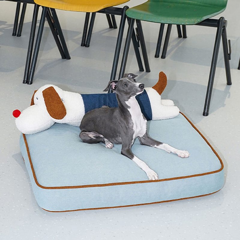 FunnyFuzzySpaciousDenimDecorationDog CatMatwithRemovableDollPillow 2