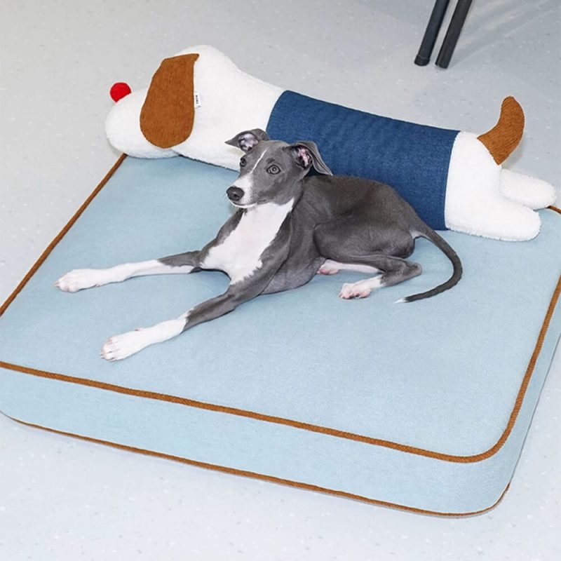 FunnyFuzzySpaciousDenimDecorationDog CatMatwithRemovableDollPillow 4