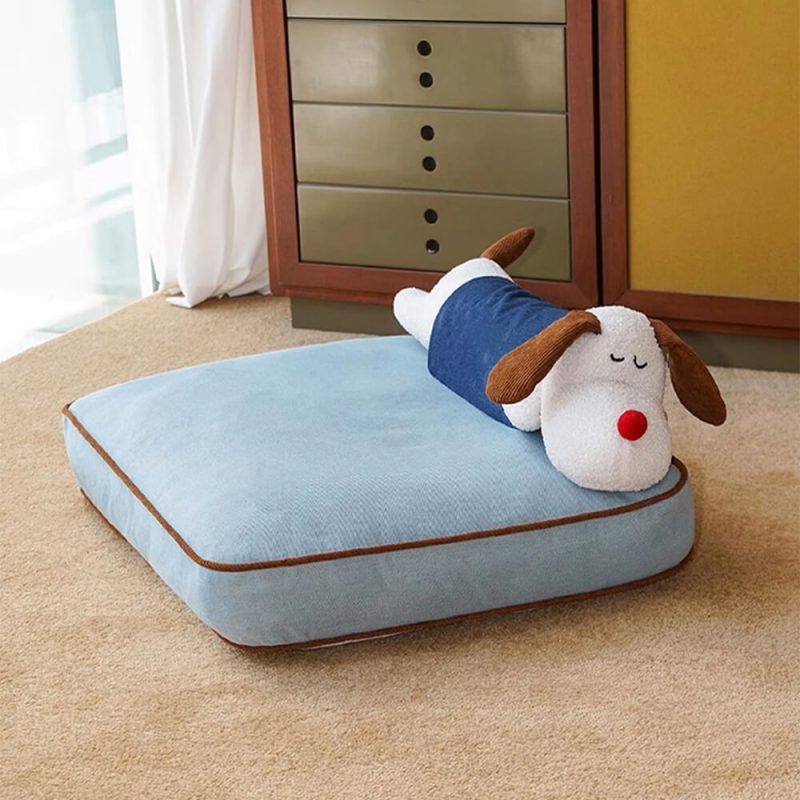 FunnyFuzzySpaciousDenimDecorationDog CatMatwithRemovableDollPillow 5