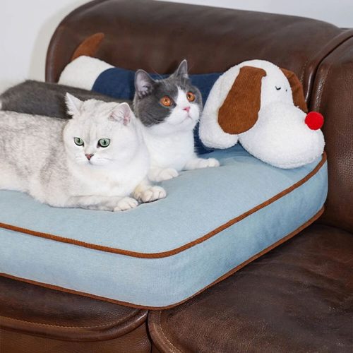 FunnyFuzzySpaciousDenimDecorationDog CatMatwithRemovableDollPillow 6