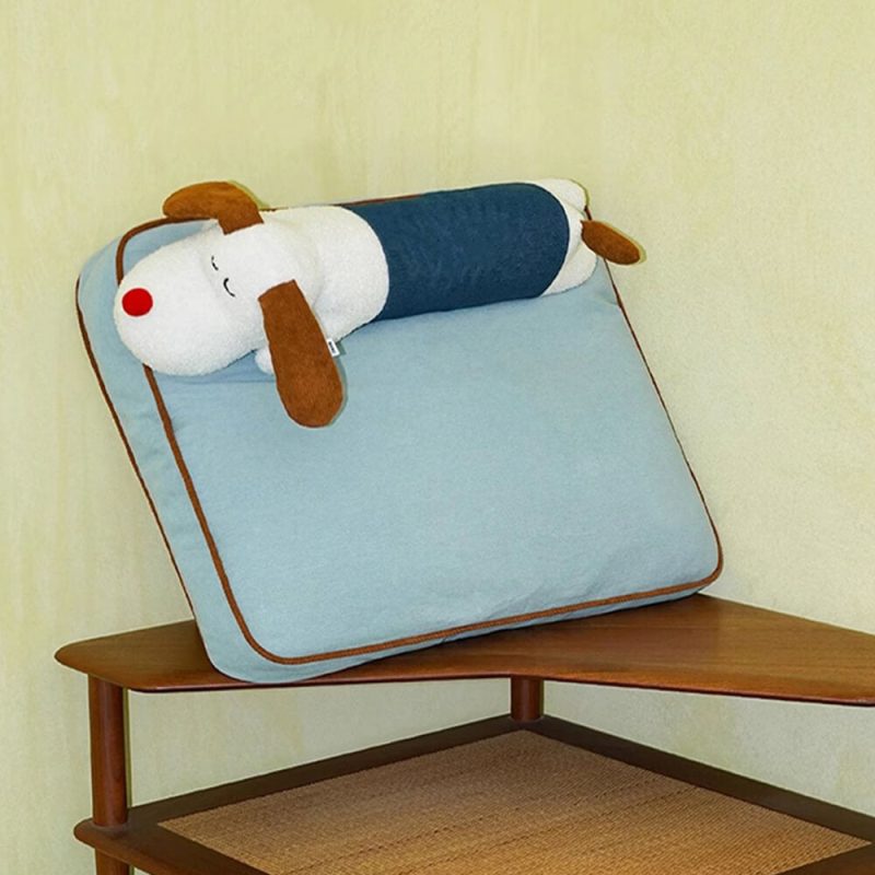 FunnyFuzzySpaciousDenimDecorationDog CatMatwithRemovableDollPillow 7