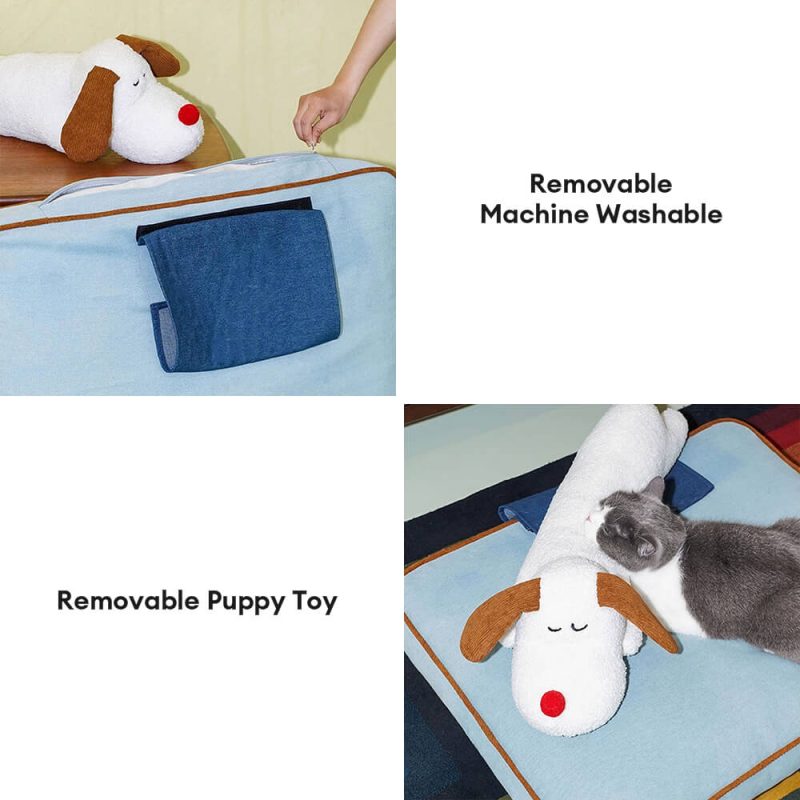 FunnyFuzzySpaciousDenimDecorationDog CatMatwithRemovableDollPillow 9