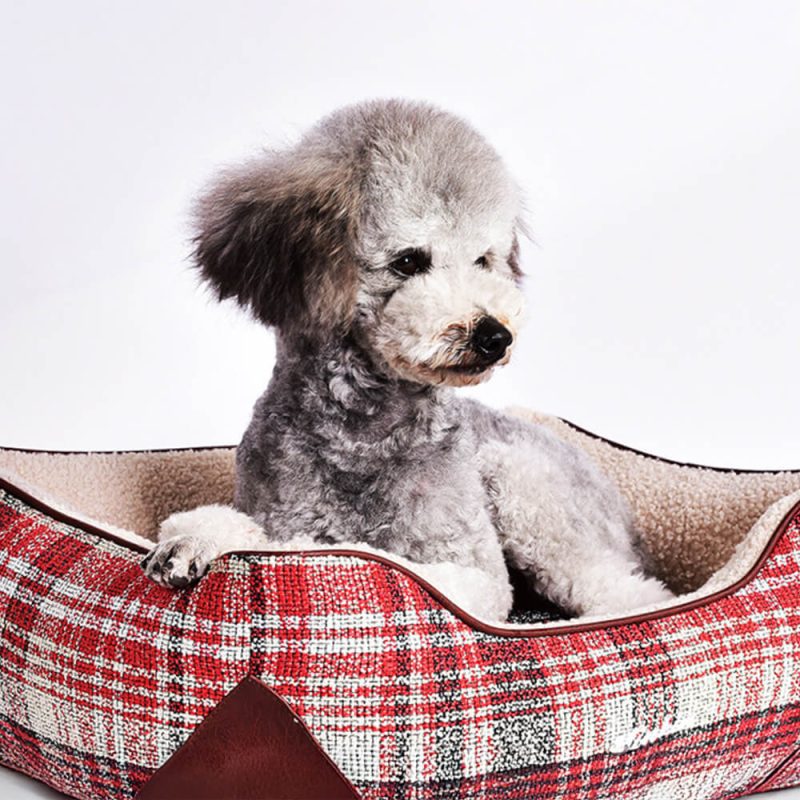 FunnyFuzzySquareVintagePlaidFauxSherpaPULeatherDog CatBed 4