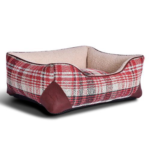 FunnyFuzzySquareVintagePlaidFauxSherpaPULeatherDog CatBed 7