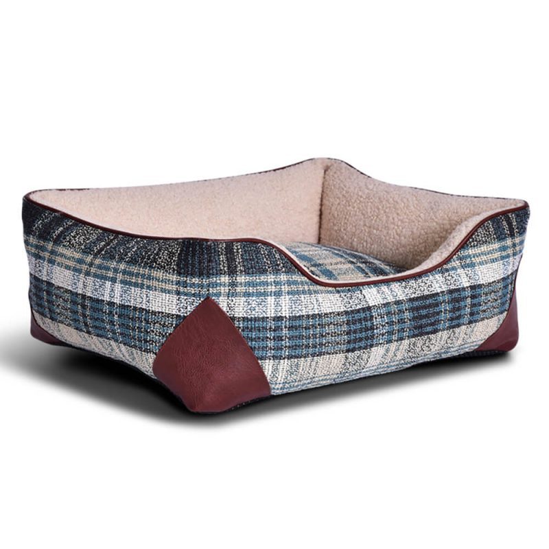 FunnyFuzzySquareVintagePlaidFauxSherpaPULeatherDog CatBed 8