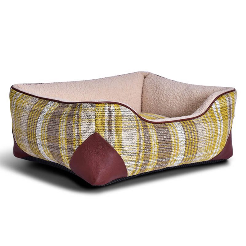 FunnyFuzzySquareVintagePlaidFauxSherpaPULeatherDog CatBed 9