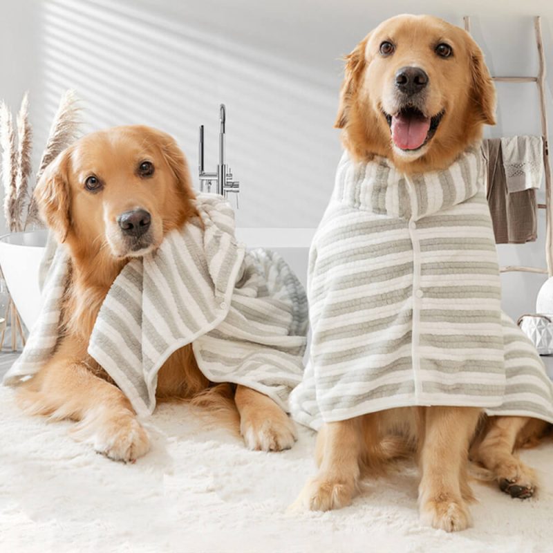 FunnyFuzzyStripedAbsorbentThickLargeSkin FriendlyMulti PurposeDogBathrobeTowel 2