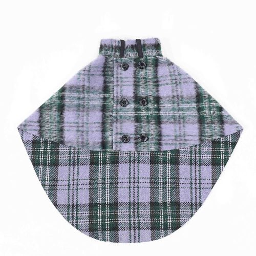 FunnyFuzzyVintagePlaidWoolWithRefinedLeatherCollar ButtonDogCape 1