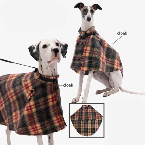 FunnyFuzzyVintagePlaidWoolWithRefinedLeatherCollar ButtonDogCape 12