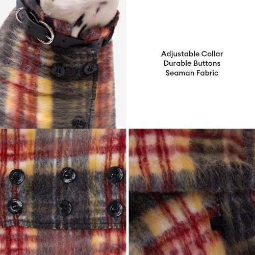 FunnyFuzzyVintagePlaidWoolWithRefinedLeatherCollar ButtonDogCape 2