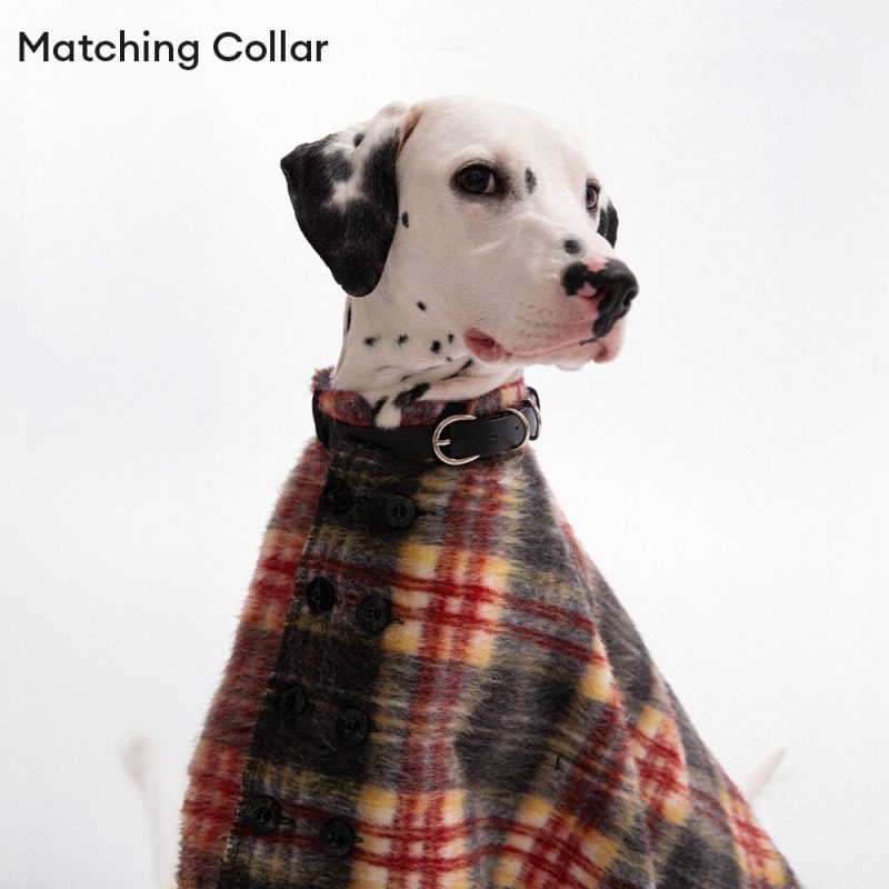 FunnyFuzzyVintagePlaidWoolWithRefinedLeatherCollar ButtonDogCape 5