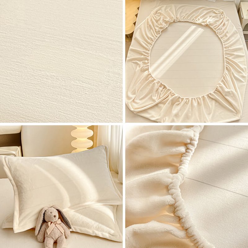 FunnyFuzzyWarmandSoftSolidColorMilkVelvetFittedSheetandPillowcaseSet 1