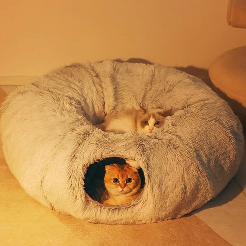 FunnyFuzzy 2in1FoldableIndoorSoftRoundCatTunnelBed2