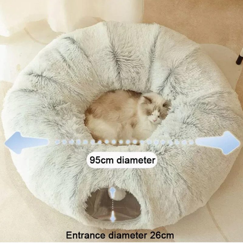 FunnyFuzzy 2in1FoldableIndoorSoftRoundCatTunnelBed7