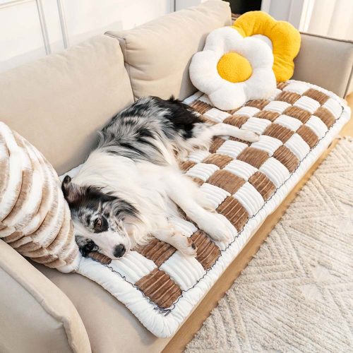 FunnyFuzzy Cream colouredLargePlaidSquarePetMatBedCouchCover1 ba35d5df 9c75 4de5 a38b c9a29a455110