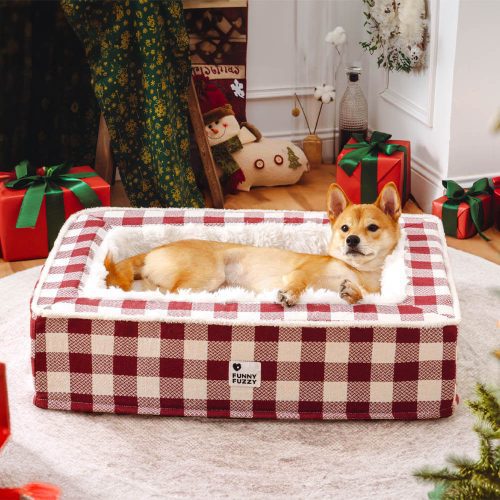 FunnyFuzzy FestiveClassicTartanCozyDogAnti AnxietyCalmingBed3