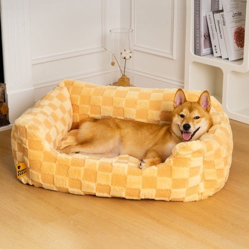 FunnyFuzzy FluffyTuftedComftySquareCheckeredDog CatBed8