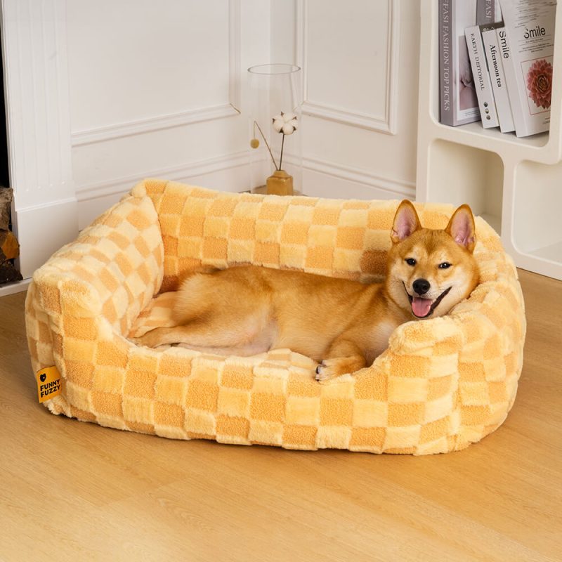 FunnyFuzzy FluffyTuftedComftySquareCheckeredDog CatBed8