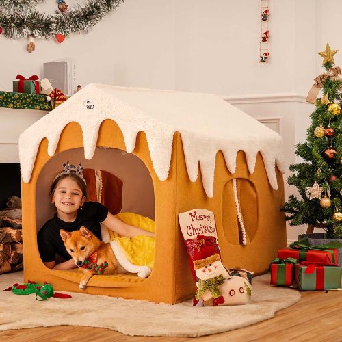 FunnyFuzzy GingerbreadSnowHousePetTentDetachableLargeDogHouse16