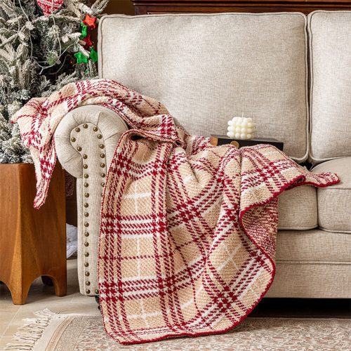 FunnyFuzzy Luxury French Cozy Plush Checkered Sofa Throw Blanket 10