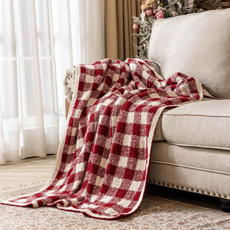 FunnyFuzzy Luxury French Cozy Plush Checkered Sofa Throw Blanket 11